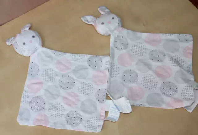 Doudou Obaibi Lapin Plat Blanc  Rond Rose Gris Argent Lot 2