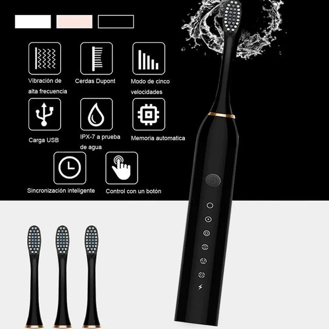 Cepillo de dientes eléctrico modo 6 niveles luz indicadora recargable USB IPX 7 Reino Unido