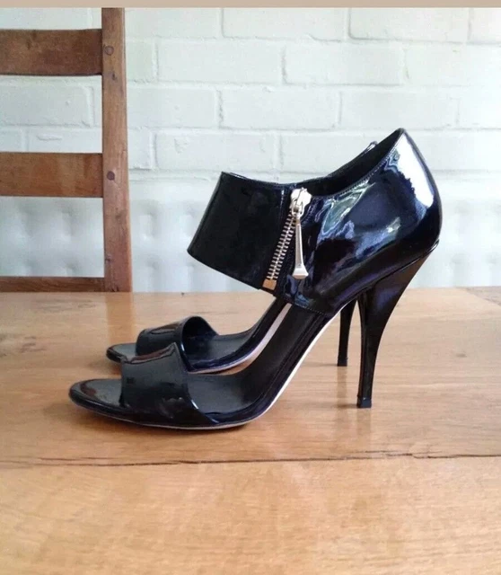 GUCCI SANDALI PELLE nero lucido tacco alto scarpe sexy festa