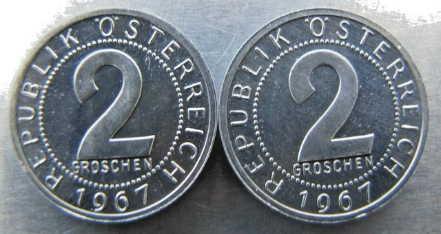 Austria 2 Groschen 1967 Proof (two pieces) - Rare, very low mintage coin.