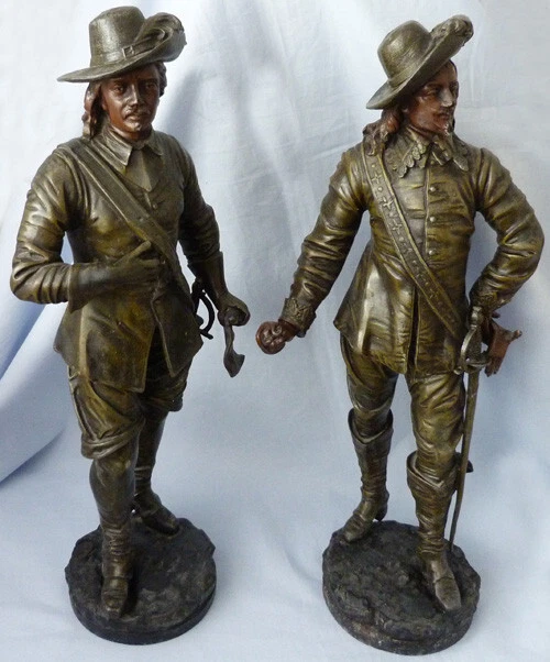 Brozed ANTIQUE LATE-19TH FRENCH Bronzed Spelter Musketeer Figures £195.00 ...