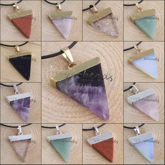 Natural Healing Crystal Chakra Gemstone Stone Triangle Shape Pendulum Pendant