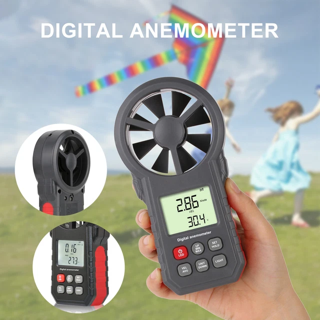 LCD Digital Anemometer Thermometer Air Flow Meter Wind Speed Gauge 0-30M/s