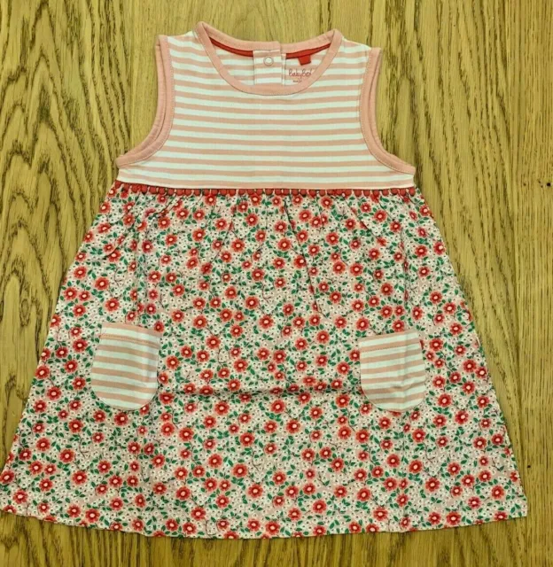 New ex Baby Boden Girls Pink Striped and Floral Print Dress age 12-18 months