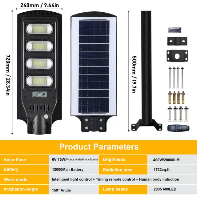 400W Outdoor Solar Street Light With Motion Sensor LED Solar Security Flood Lamp 3