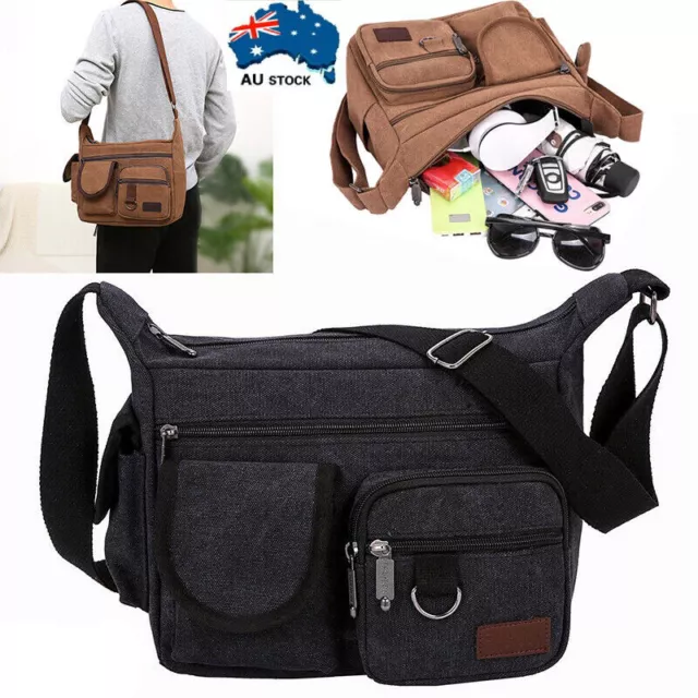 Men Canvas Bag Military Travel Hiking Cross Body Shoulder Bag Messenger Retro AU