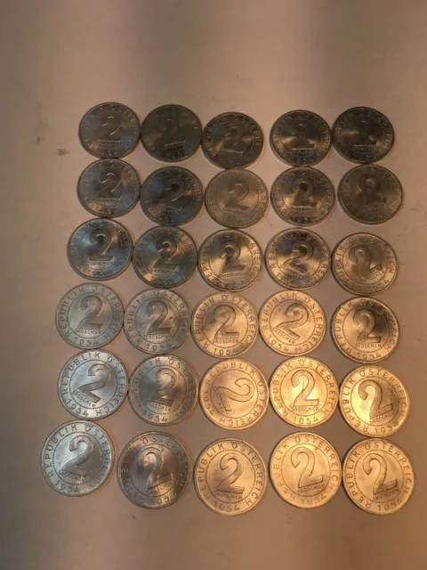 1954 Austria 2 Groschen Coin Lot of 30 Uncirculated Coins