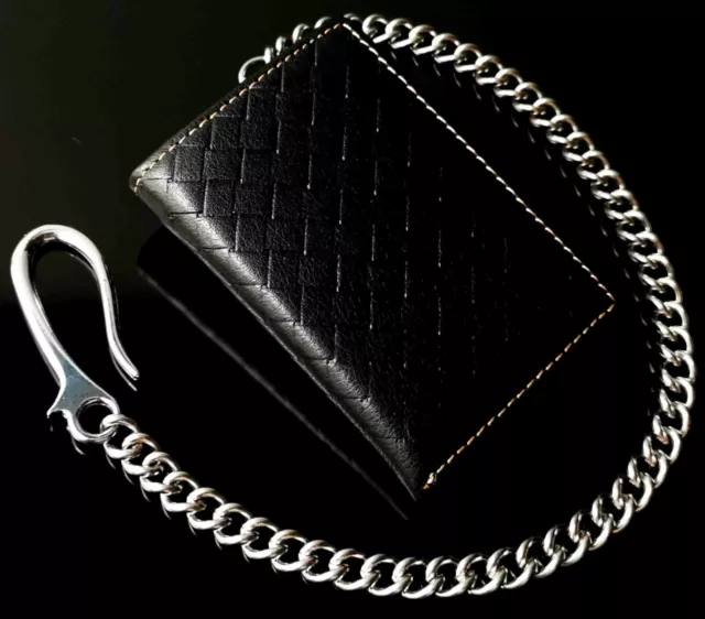 Men's RFID genuine leather Trifold Chain Wallet with Id Window & Credit Card