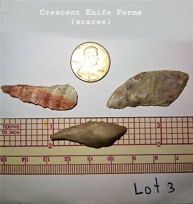 (3) Choice Sahara Neolithic Crescent Knife Forms, Ancient African Artifact Lot3