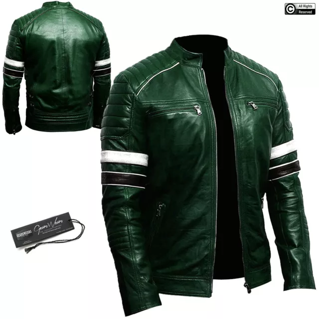 Giacca Da Uomo Verde Classica Biker Vintage Moto Cafe Racer Vera Pelle