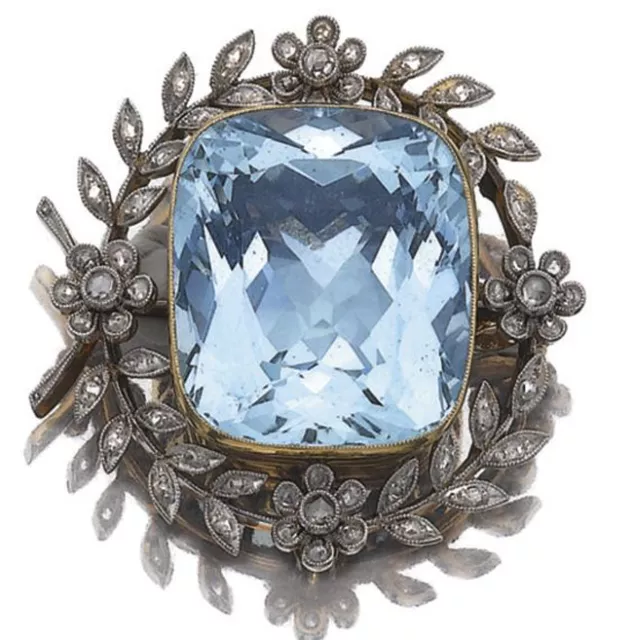 2.52ct Rose Coupe Diamant Aspect Ancien 925 Argent Bleu Gemme Topaze Broche