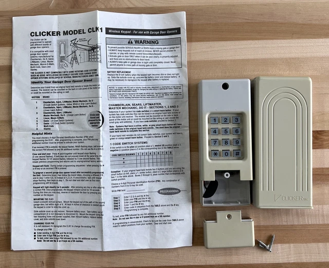 CLK1 LIFTMASTER CHAMBERLAIN Clicker UNIVERSAL Keyless Wireless Entry