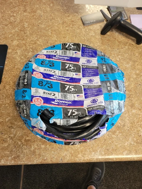75' 8/3 NM-B Wire With Ground Romex Non-Metallic Sheathed Cable Black 600V