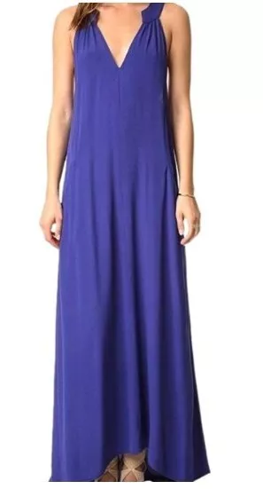 NWT Flynn Skye Amber V-Neck Maxi Dress Blue Racerback Pockets M USA Lagenlook