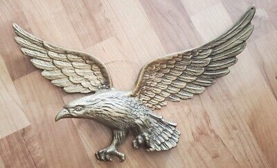 Vintage Large American Bald Eagle Wall Hanger Brass 17 Inches Wing Span