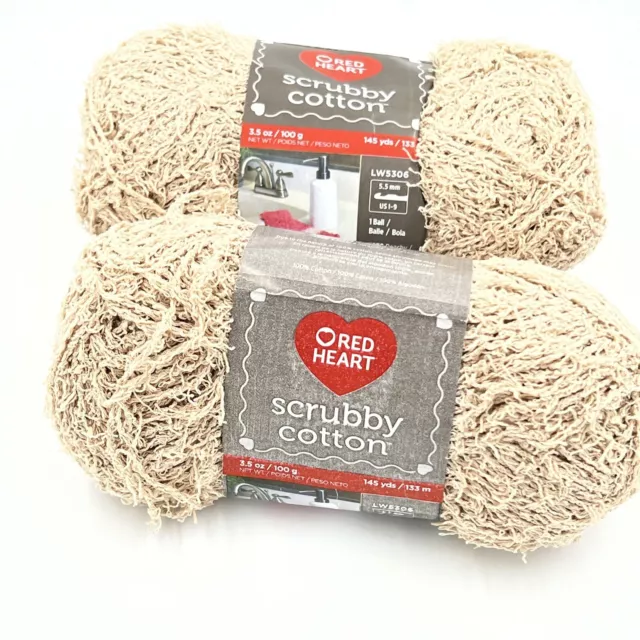 Nuevo, hilo de algodón Red Heart Scrubby, bronceado, lote de 2 (145 yardas ea)