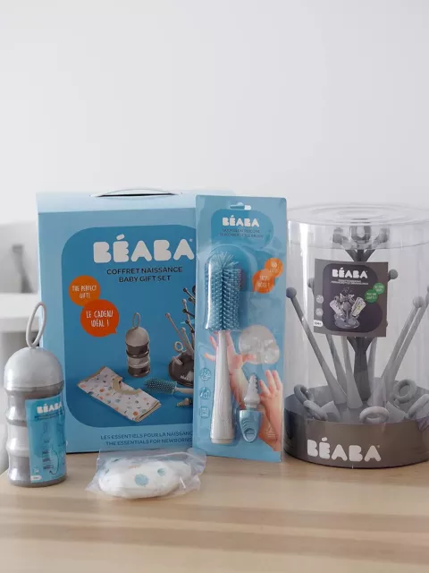 BEABA, Coffret naissance, Egoutte biberon arbre grey + Boite doseuses light/d...