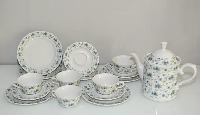 ESCHENBACH Vergissmeinnicht blaue Blumen TEEGEDECK Kuchenteller Teetasse Teekann