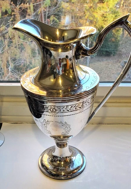 19th Century English Silver Helmet Jug Pitcher Sheffield Plate Chased Pattern