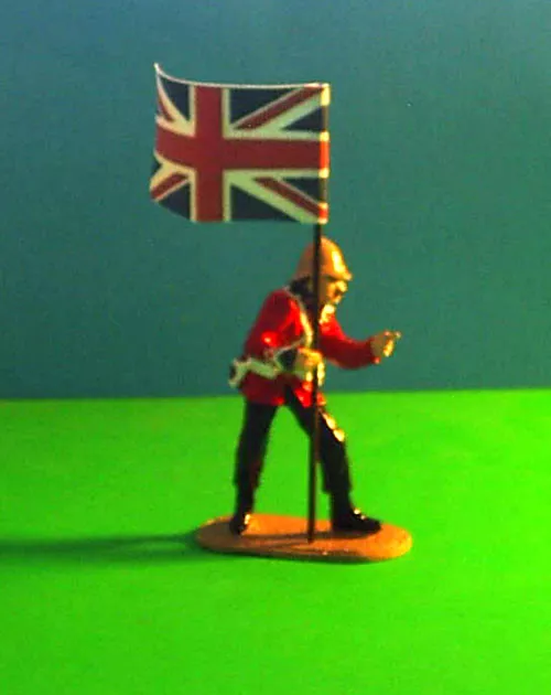 Toy Soldiers Metal Zulu War British  24Th Ft Soldier Flag Bearer Pointing 54 Mm