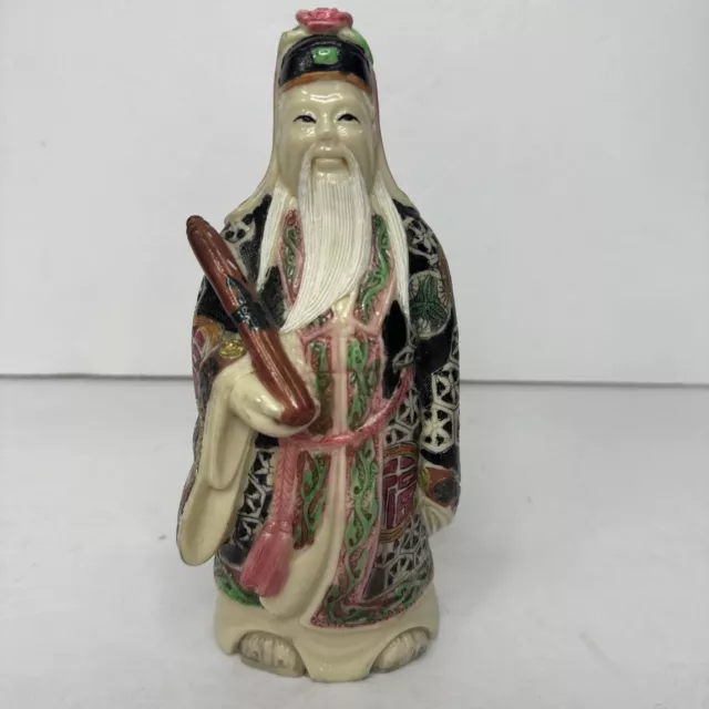 Polychrome hand carved Chinese god Wise Man Fu Resin Figurine approx 7.5"H