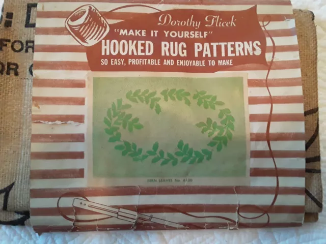 Alfombra Enganchada De Colección Estampada Arpillera Patrón Hoja de Helecho de Dorothy Flicek Nueva en Paquete
