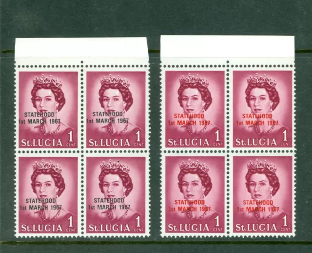 St Lucia 1967, Statehood Opt Red & Black Marginal Block of 4 Sc#214-14a,MNH 1040