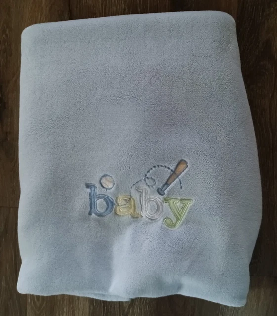Carter's Light Blue Baby Plush BASEBALL Blanket Lovey 30x40 Embroidered
