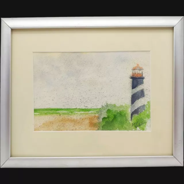 Original Artist Signed Watercolor Painting Set - 9x11 Lighthouse Ocean Beach