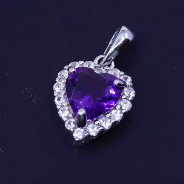 ANTIQUE SUN STERLING 925 silver heart pendant with amethyst and Cz $21. ...