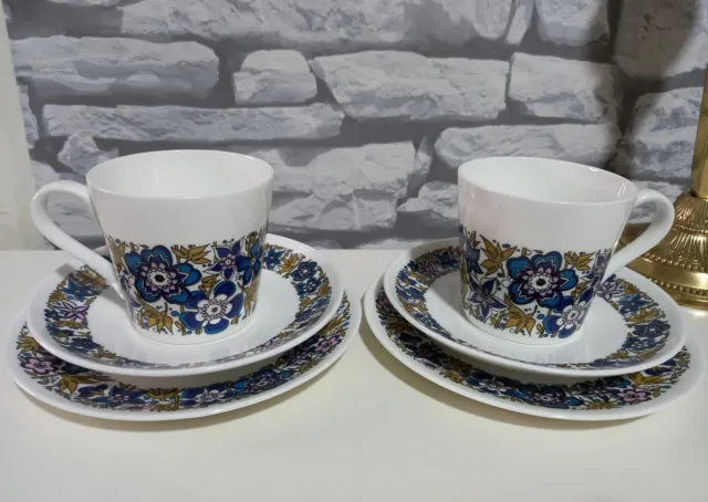 ROYAL TUSCAN -"Nocturne" Set Of 2 Tea Trio Cups 200ml Saucers & Side Plate 1960s