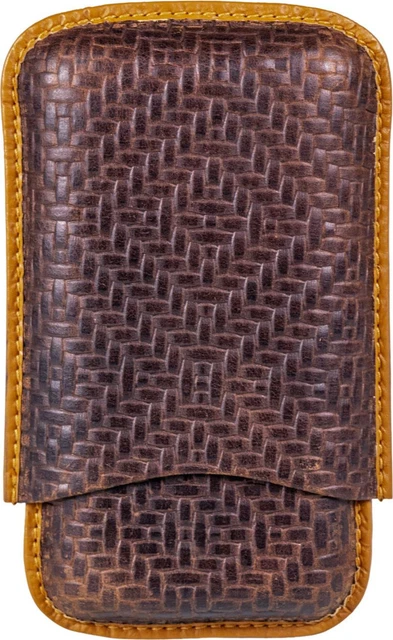 3er Sigari Astuccio Scivolo Pelle Braun / 150 MM/23 MM Donna ∅ / Bordatura