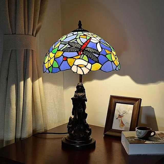 12inch Tiffany Glass stained Modern BlueRose Dragonfly art  Bedside table lamp