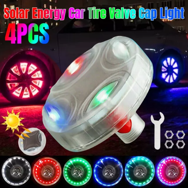 4pcs 15 Mode Solar Energy Auto Flash LED Car Wheel Hub Tire Valve Cap Neon Light