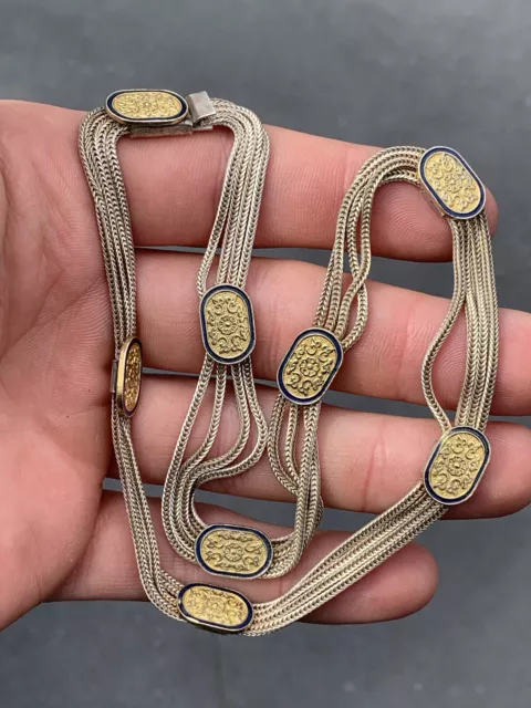 Silver & Silver Gilt 4 Strand Heavy Vintage Necklace 31 Grams 925￼