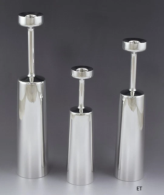 Attractive c1940s Spanish MCM Silver Graduated Wine Bottle Candlesticks