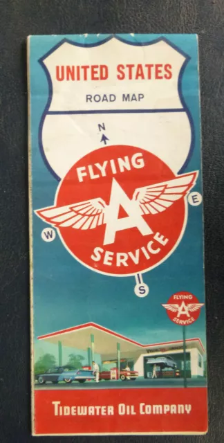 1961 United States road map Flying A oil gas early interstate