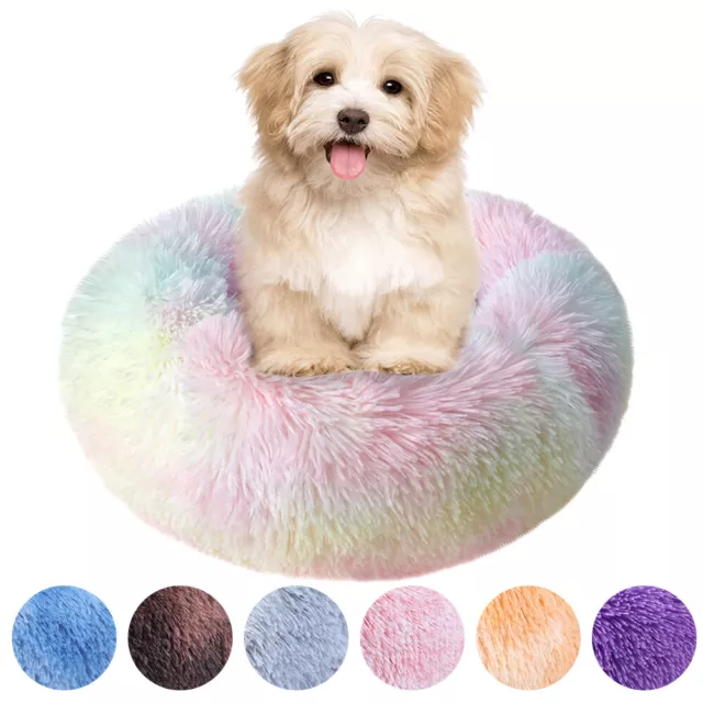 Fluffy Donut Pet Dog Cat Bed Plush Soft Warm Calming Sleeping Bed Round Cuddler