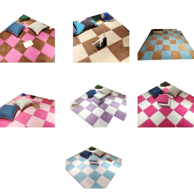 2Pcs Contrast Color Interlocking Foam Mat DIY Plush Carpet Puzzle Floor Tiles