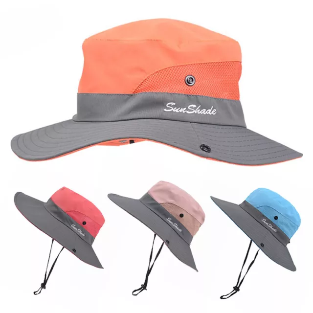 Womens Wide Brim Sun Hats Foldable UV Protection Ponytail Mesh Fishing Hat LOT