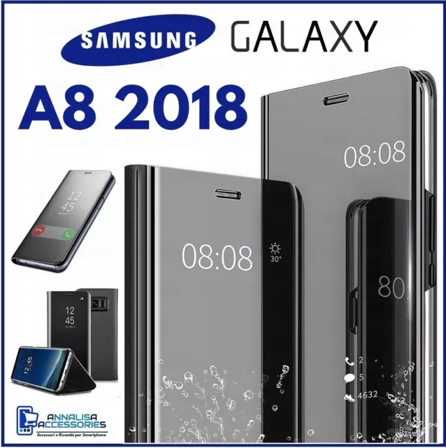 Cover Flip Per Samsung Galaxy A8 2018 Custodia A Libro Clear View 360° Nera A 8