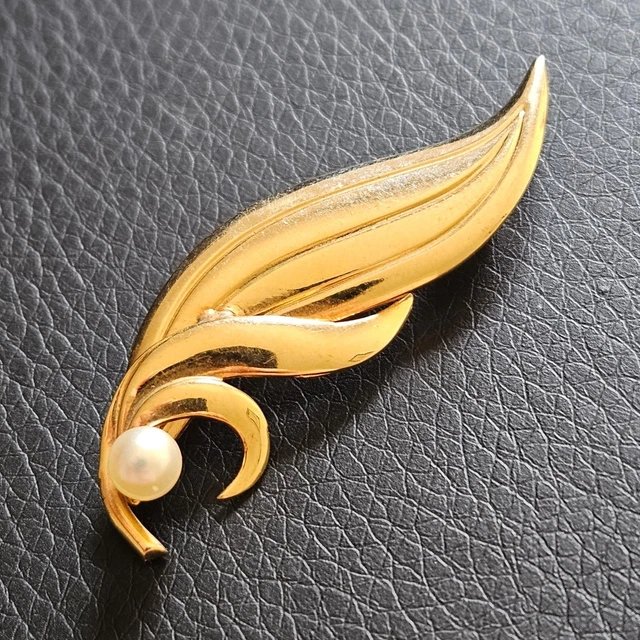 Broche Vintage Perles Et Plume - Bijou Ancien, Occasion