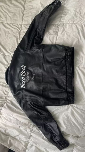 VINTAGE Hard Rock Cafe PARIS Genuine Leather Bomber Jacket Men L Black 2