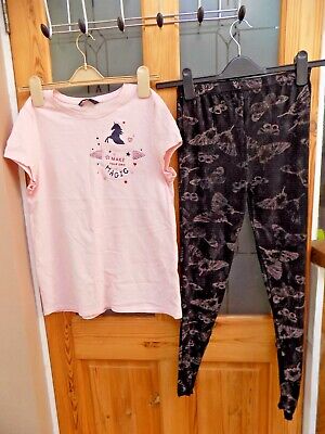 Girls 13-14 Years Outfit Butterfly Leggings And Pink T-Shirt Make Your Magic