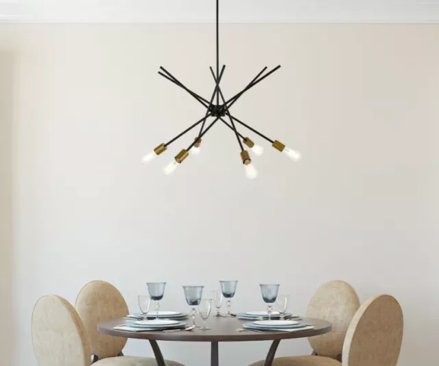 Black Brass Mid Century Modern Sputnik Dining Room Kitchen Pendant Chandelier