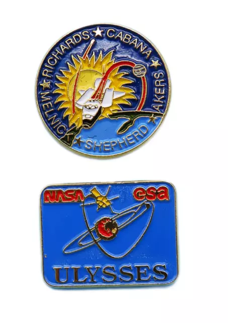 NASA PIN PAIR '90 vtg Space Shuttle DISCOVERY STS-41 ULYSSES ESA solar sun probe