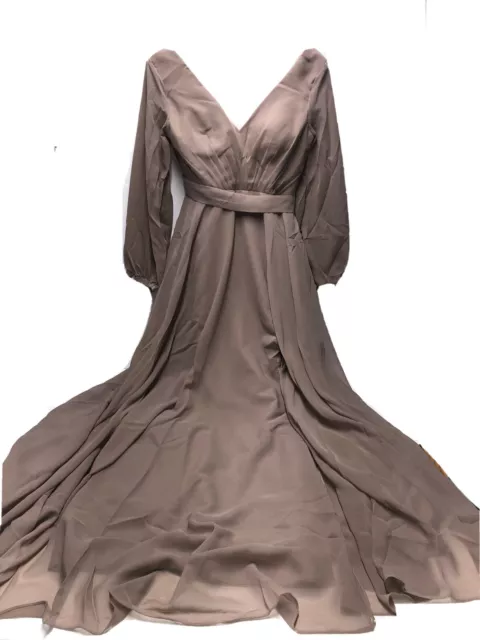 TAUPE LONG DRESS Womens 6 Chiffon Evening Party Formal Bridesmaid Prom ...
