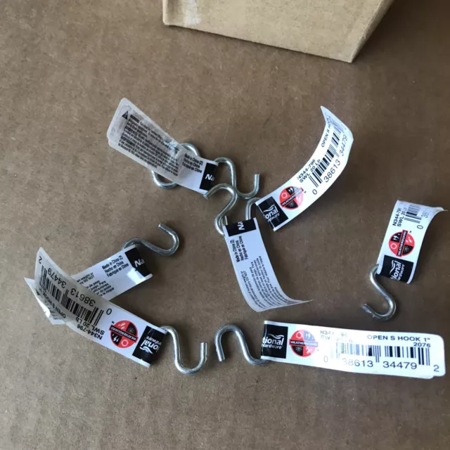 Brand New National Hardware N344-796, 1" Open S-Hooks, Lot of 50