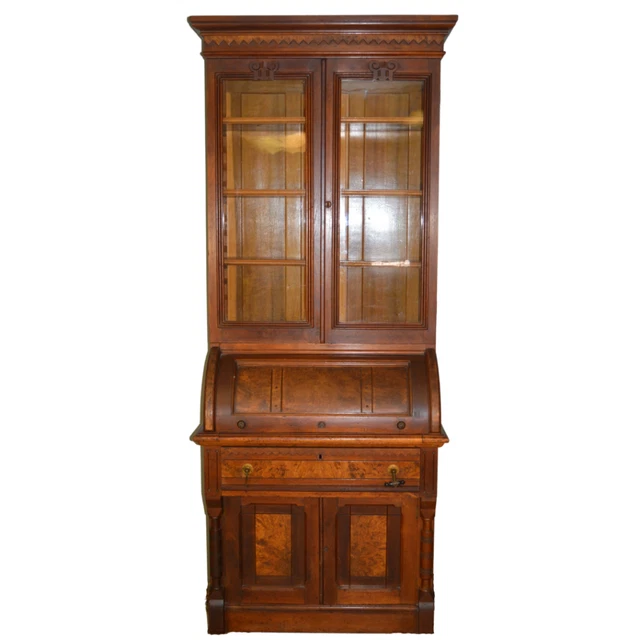 Antique Cylinder Secretary Bookcase Desk #21581