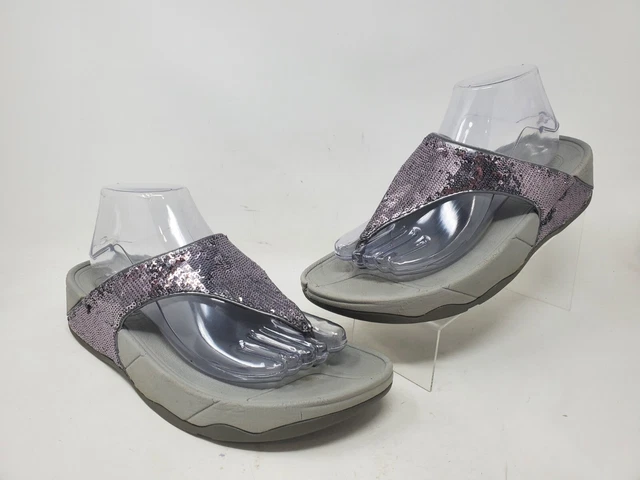 FitFlop Electra Classic Women Size 9 Sequin Gray Pewter Comfort Sandal Thong